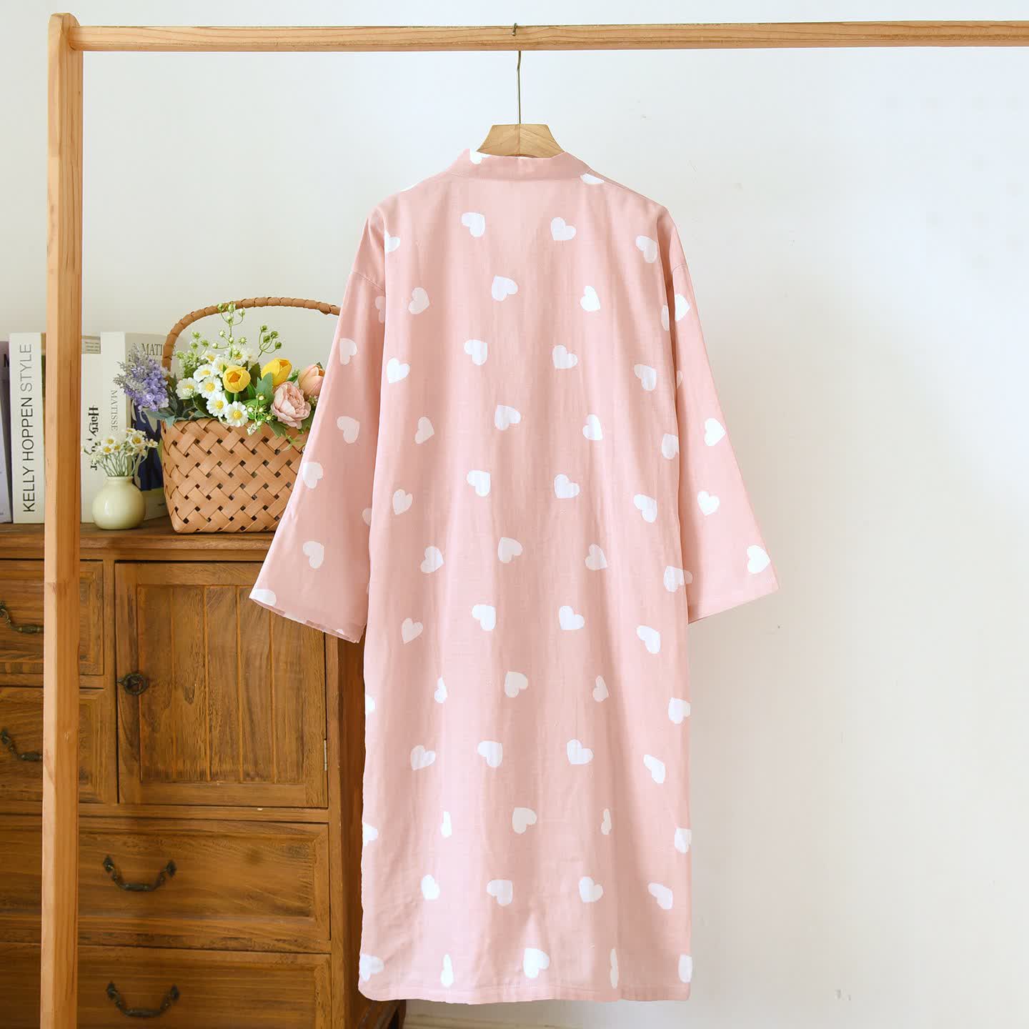 Peignoir de style kimono en gaze de coton à motif de cœur - image 3