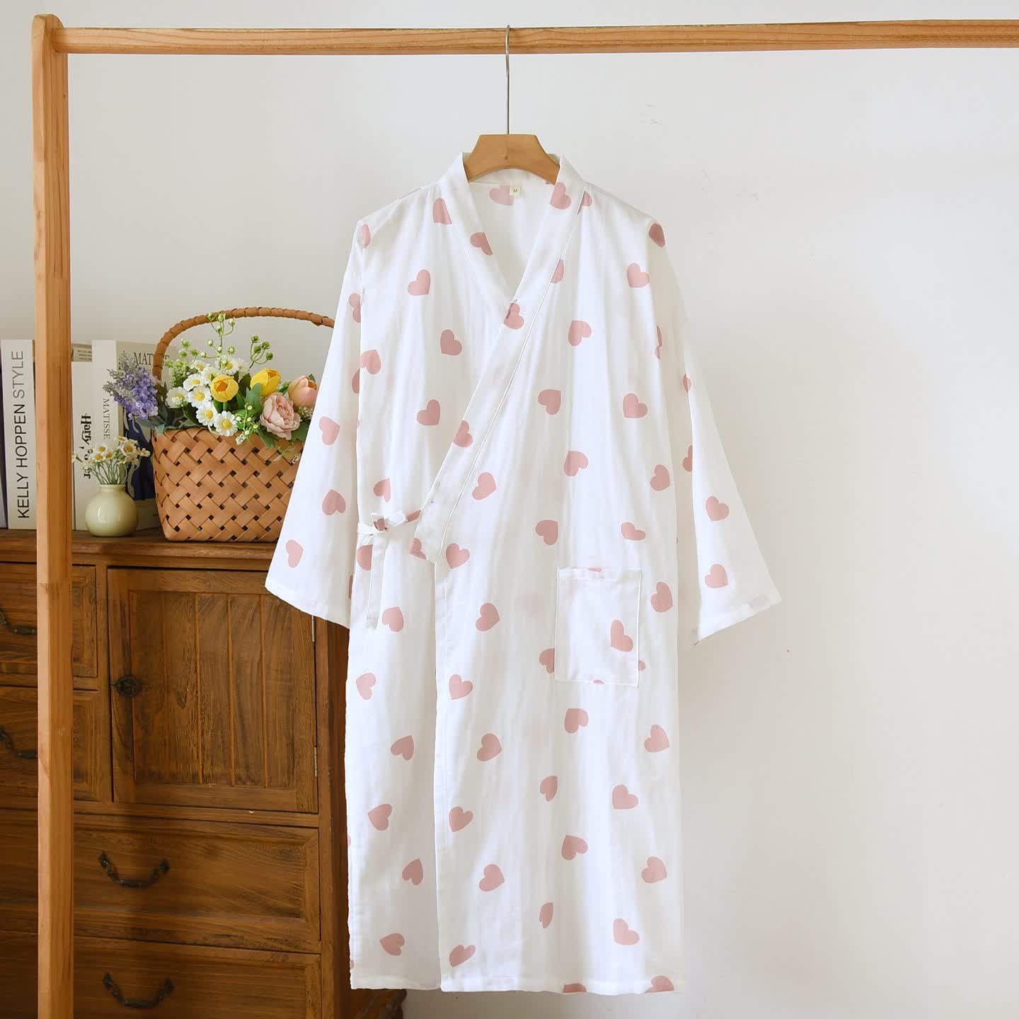 Peignoir de style kimono en gaze de coton à motif de cœur - Blanc - L - image 12