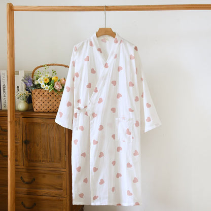Peignoir de style kimono en gaze de coton à motif de cœur - Blanc - L - image 12