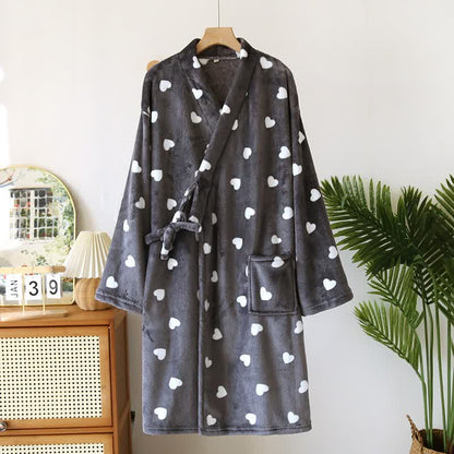 Kimono assorti en peluche à motif cœur - Gris foncé - Hommes : L - image 14