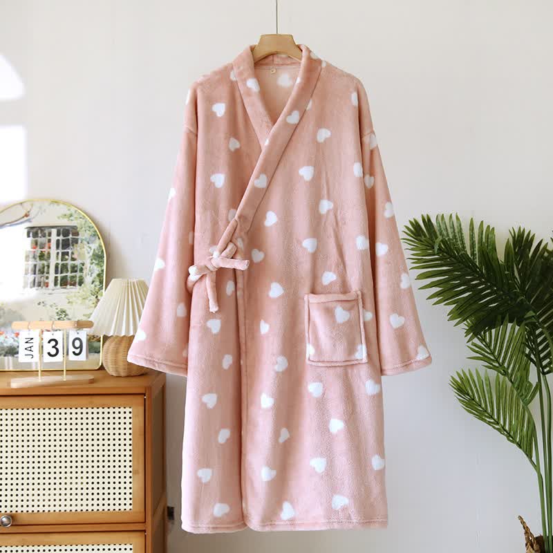 Kimono assorti en peluche à motif cœur - Rose - Femmes : L - image 3