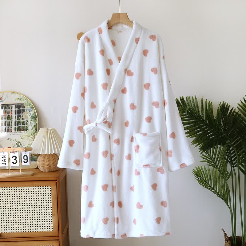 Kimono assorti en peluche à motif cœur - Blanc - Femmes : L - image 13