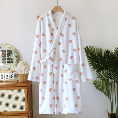 Kimono assorti en peluche à motif cœur - Blanc - Femmes : L - image 13