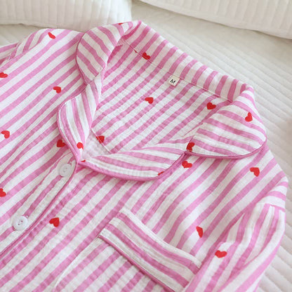 Ensemble pyjama en gaze de coton à rayures et à motifs de cœurs - image 8