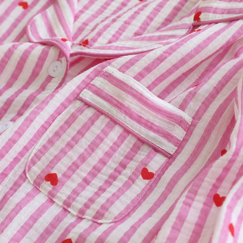 Ensemble pyjama en gaze de coton à rayures et à motifs de cœurs - image 11