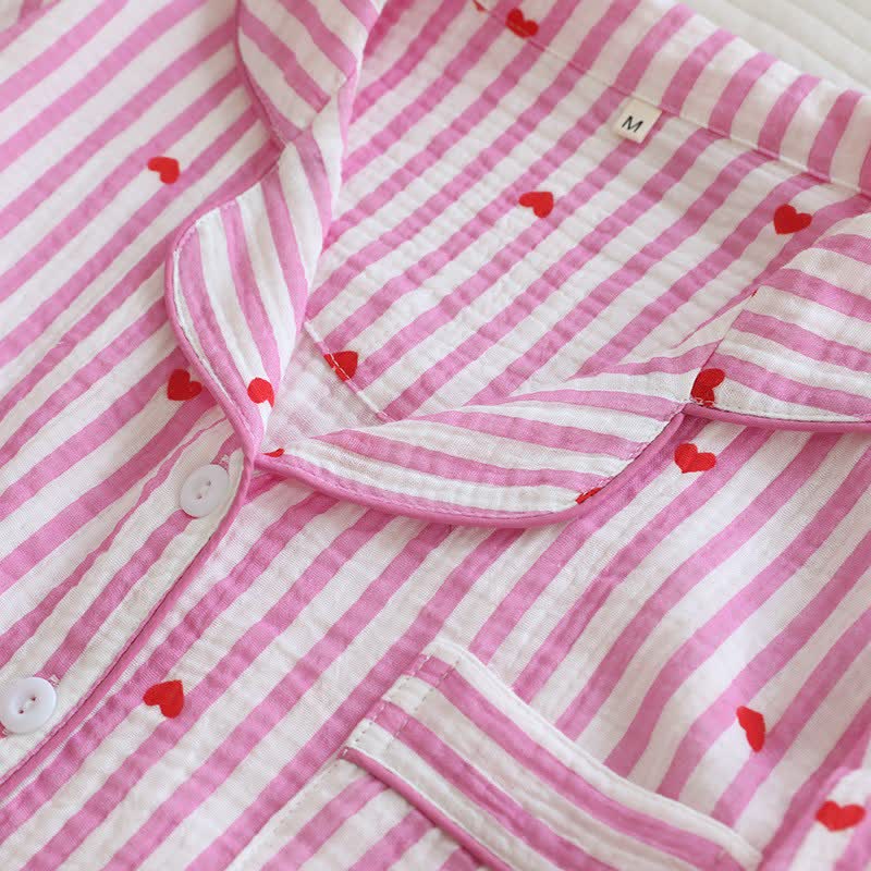 Ensemble pyjama en gaze de coton à rayures et à motifs de cœurs - image 9