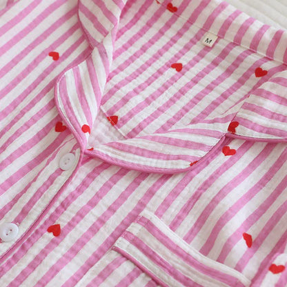 Ensemble pyjama en gaze de coton à rayures et à motifs de cœurs - image 9
