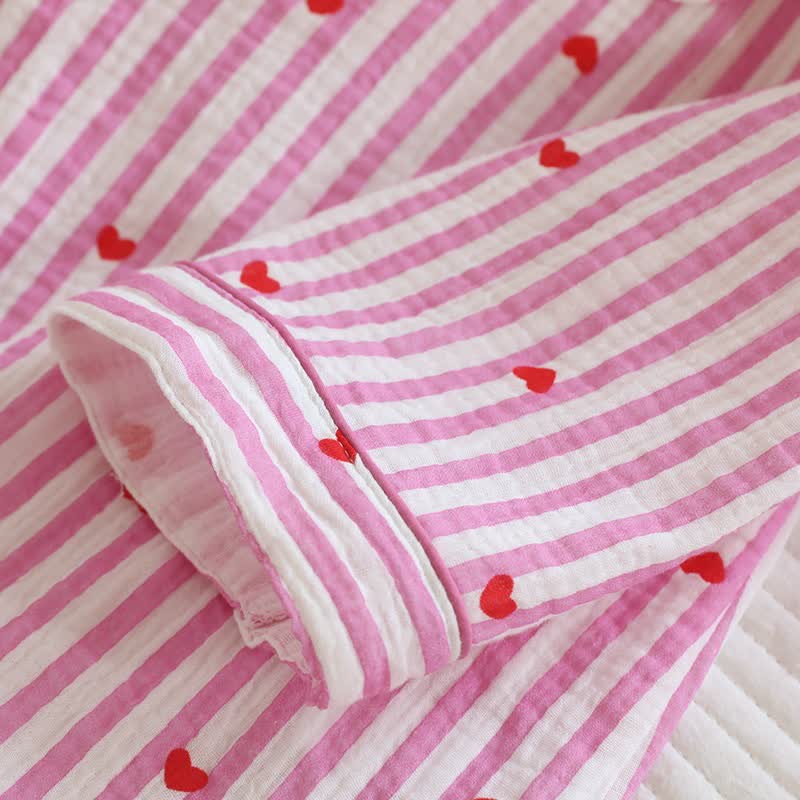 Ensemble pyjama en gaze de coton à rayures et à motifs de cœurs - image 10