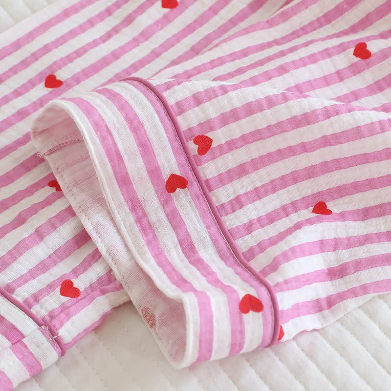 Ensemble pyjama en gaze de coton à rayures et à motifs de cœurs - image 14