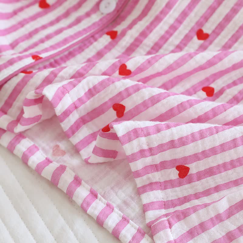 Ensemble pyjama en gaze de coton à rayures et à motifs de cœurs - image 13