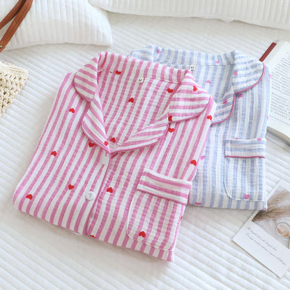 Ensemble pyjama en gaze de coton à rayures et à motifs de cœurs - image 2