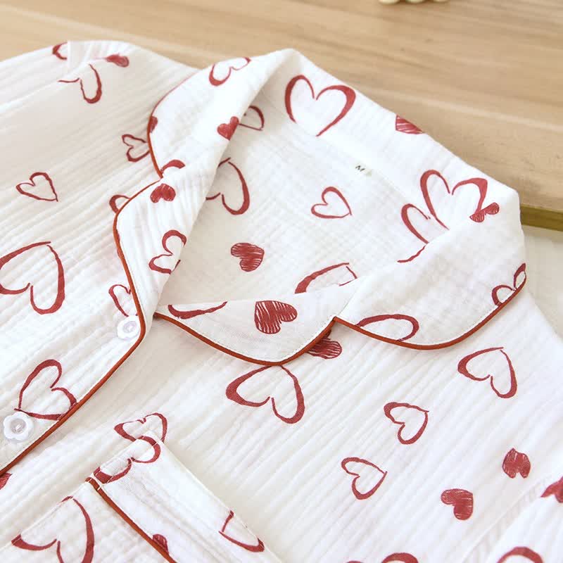 Ensemble pyjama en gaze de coton à motif cœur - image 4