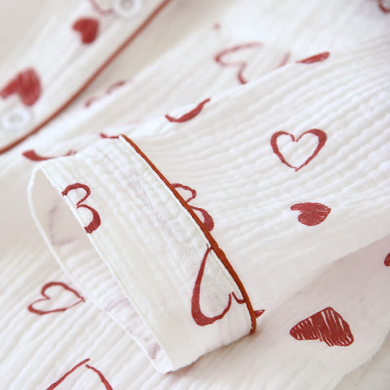 Ensemble pyjama en gaze de coton à motif cœur - image 8
