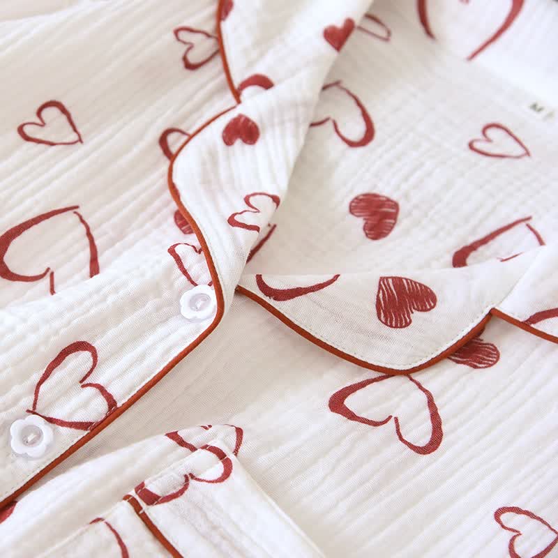 Ensemble pyjama en gaze de coton à motif cœur - image 5