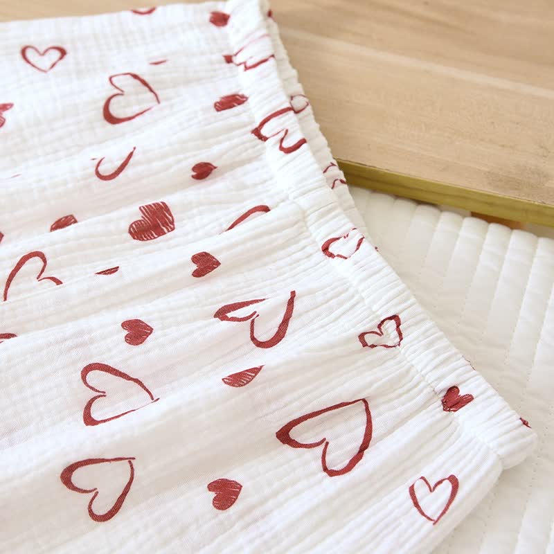 Ensemble pyjama en gaze de coton à motif cœur - image 9