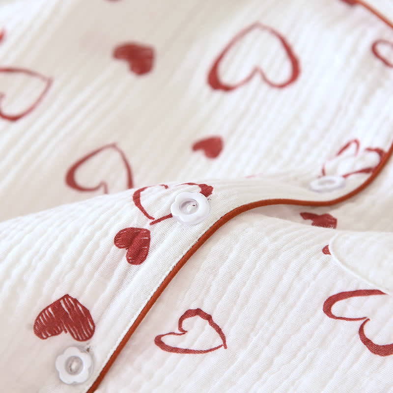 Ensemble pyjama en gaze de coton à motif cœur - image 7