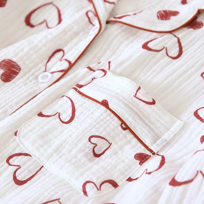 Ensemble pyjama en gaze de coton à motif cœur - image 6