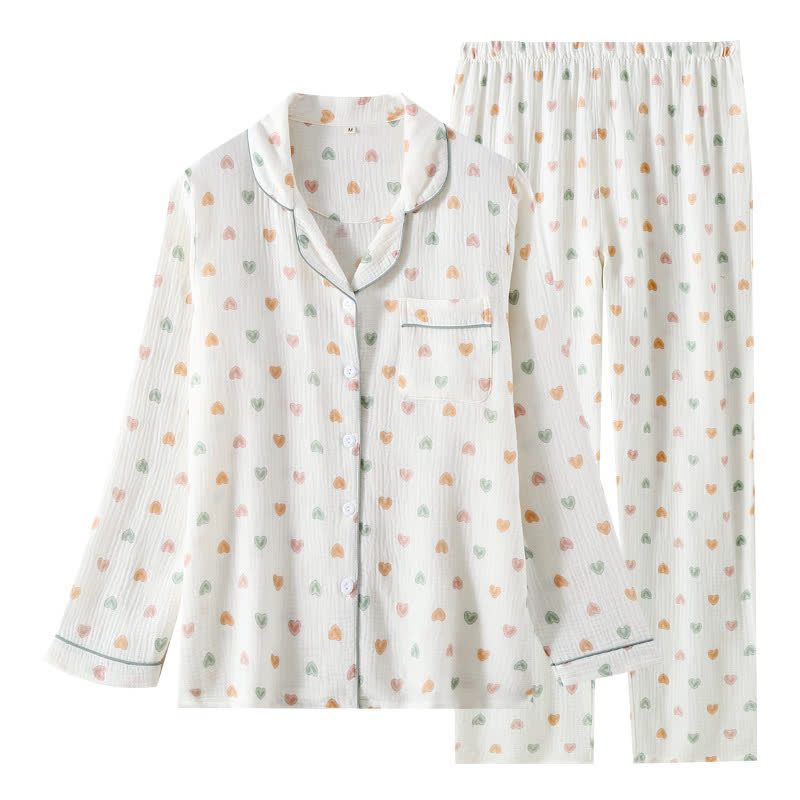 Ensemble pyjama à cœurs colorés en gaze de coton - image 4