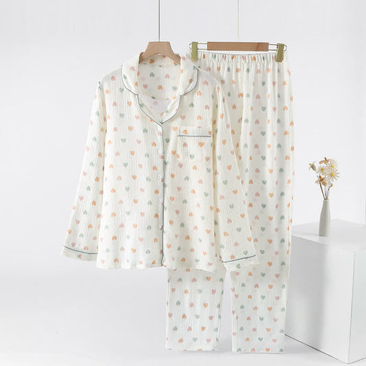 Ensemble pyjama à cœurs colorés en gaze de coton - Blanc - XL - image 0