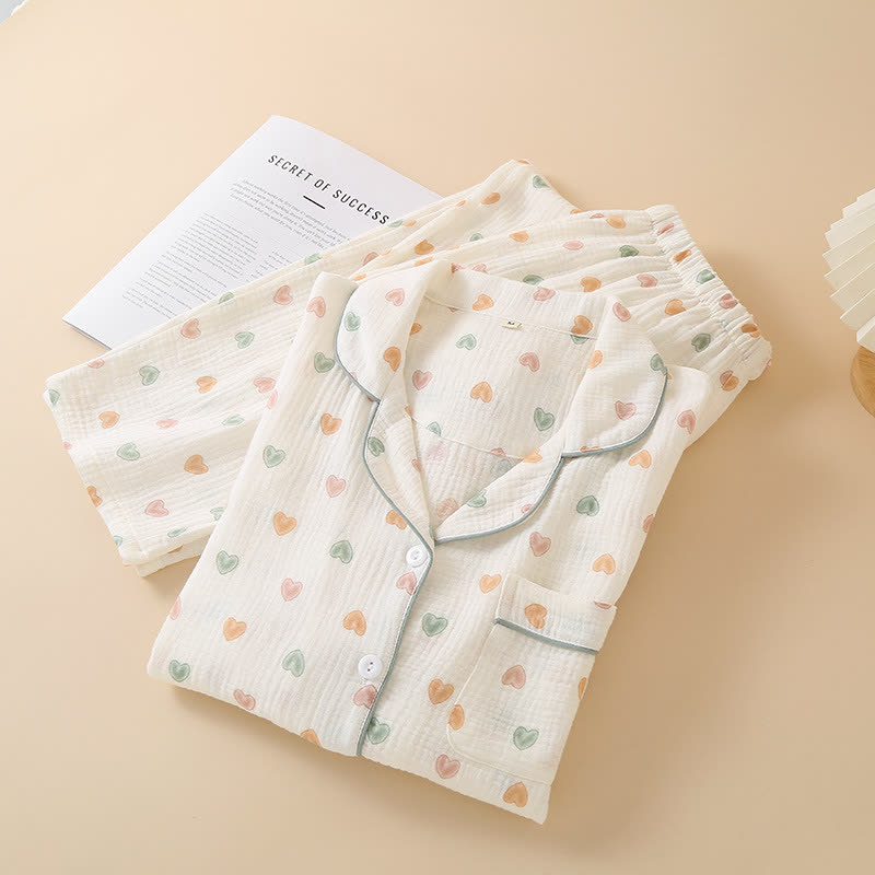 Ensemble pyjama à cœurs colorés en gaze de coton - image 1