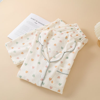 Ensemble pyjama à cœurs colorés en gaze de coton - image 1