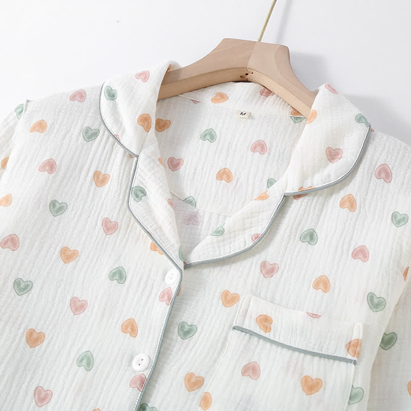 Ensemble pyjama à cœurs colorés en gaze de coton - image 2
