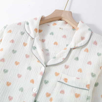 Ensemble pyjama à cœurs colorés en gaze de coton - image 2