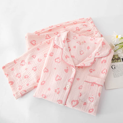 Ensemble pyjama en coton à imprimé cœur et léopard - image 1
