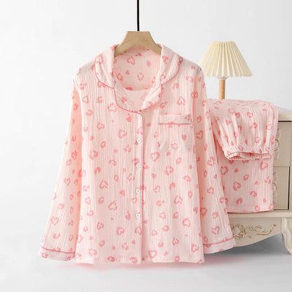 Ensemble pyjama en coton à imprimé cœur et léopard - Rose - XL - image 0