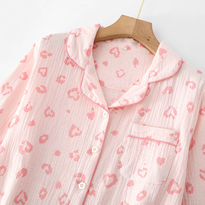 Ensemble pyjama en coton à imprimé cœur et léopard - image 2