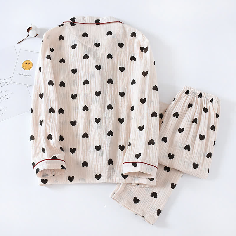 Ensemble pyjama à cœur noir en pur coton - image 1