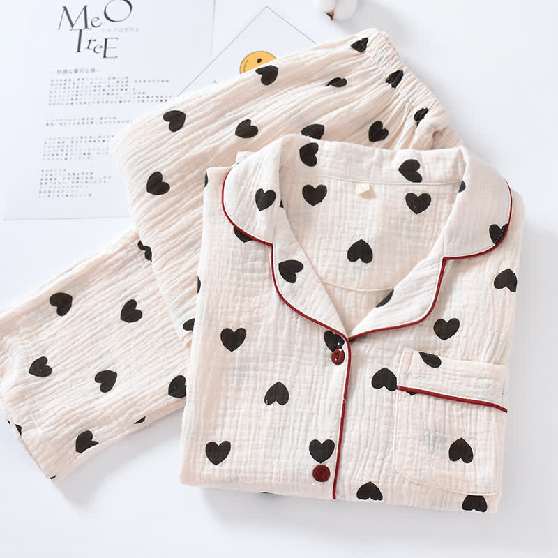 Ensemble pyjama à cœur noir en pur coton - image 2