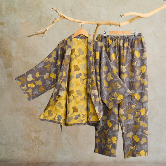 Ensemble kimono Ginkgo en gaze de coton - image 0