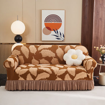 Motif jacquard à feuilles, housse entièrement élastique - Café - 4 places 235 cm - 300 cm - image 0