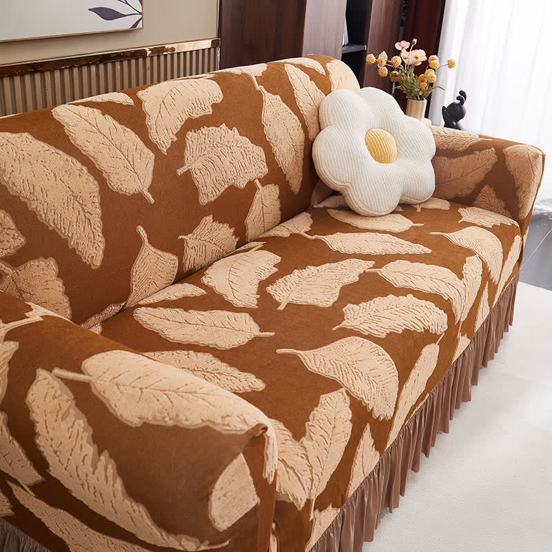 Motif jacquard à feuilles, housse entièrement élastique - image 2