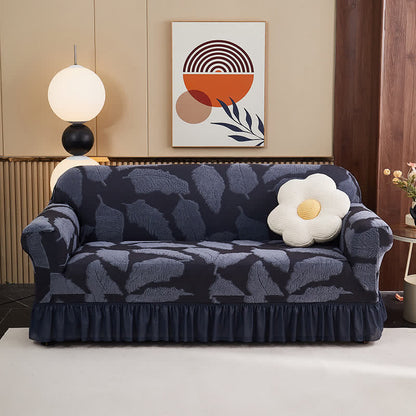 Motif jacquard à feuilles, housse entièrement élastique - Gris-bleu - 4 places 235 cm - 300 cm - image 5