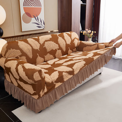 Motif jacquard à feuilles, housse entièrement élastique - image 1