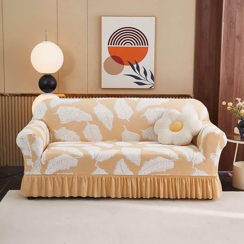 Motif jacquard à feuilles, housse entièrement élastique - Jaune - 4 places 235 cm - 300 cm - image 13