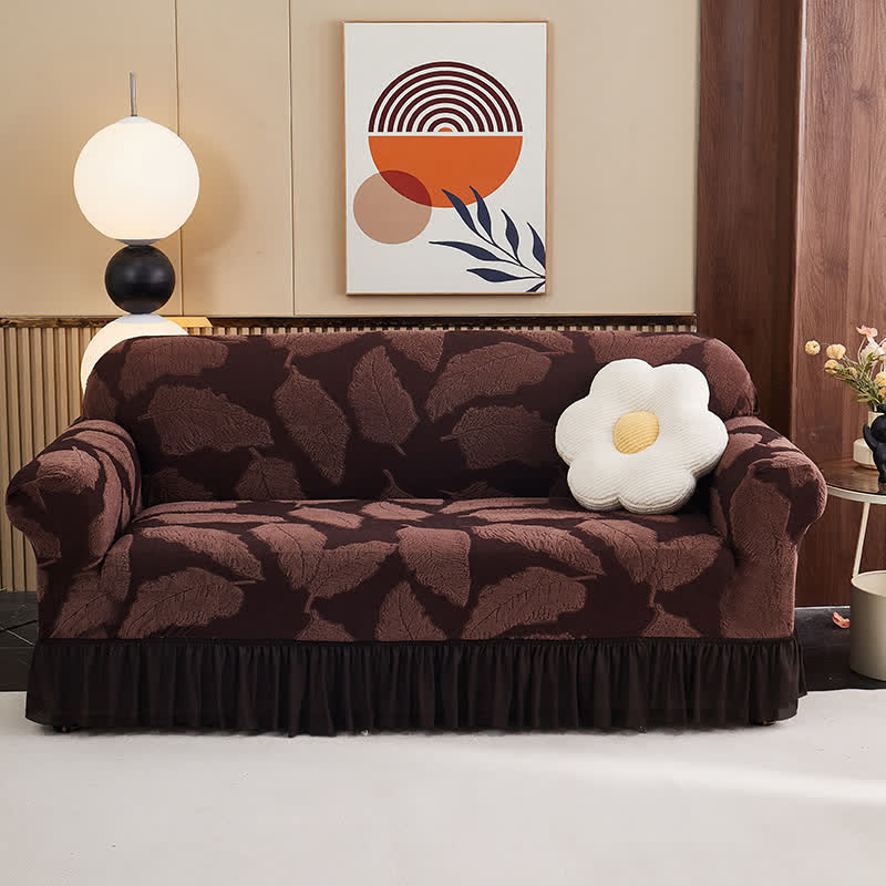 Motif jacquard à feuilles, housse entièrement élastique - Brun - 4 places 235 cm - 300 cm - image 12