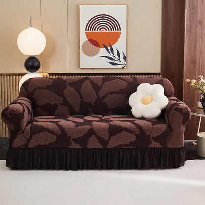 Motif jacquard à feuilles, housse entièrement élastique - Brun - 4 places 235 cm - 300 cm - image 12
