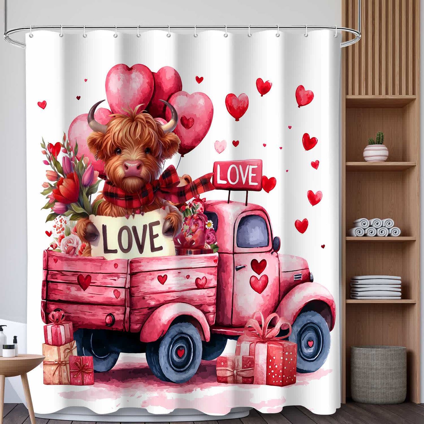 Rideau de douche à motifs cœur et vache - UN - 180 cm x 200 cm - image 0