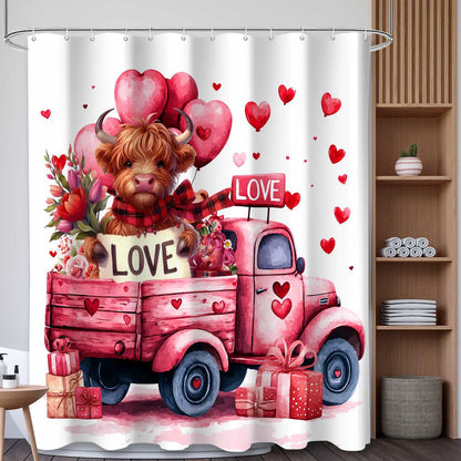 Rideau de douche à motifs cœur et vache - UN - 180 cm x 200 cm - image 0