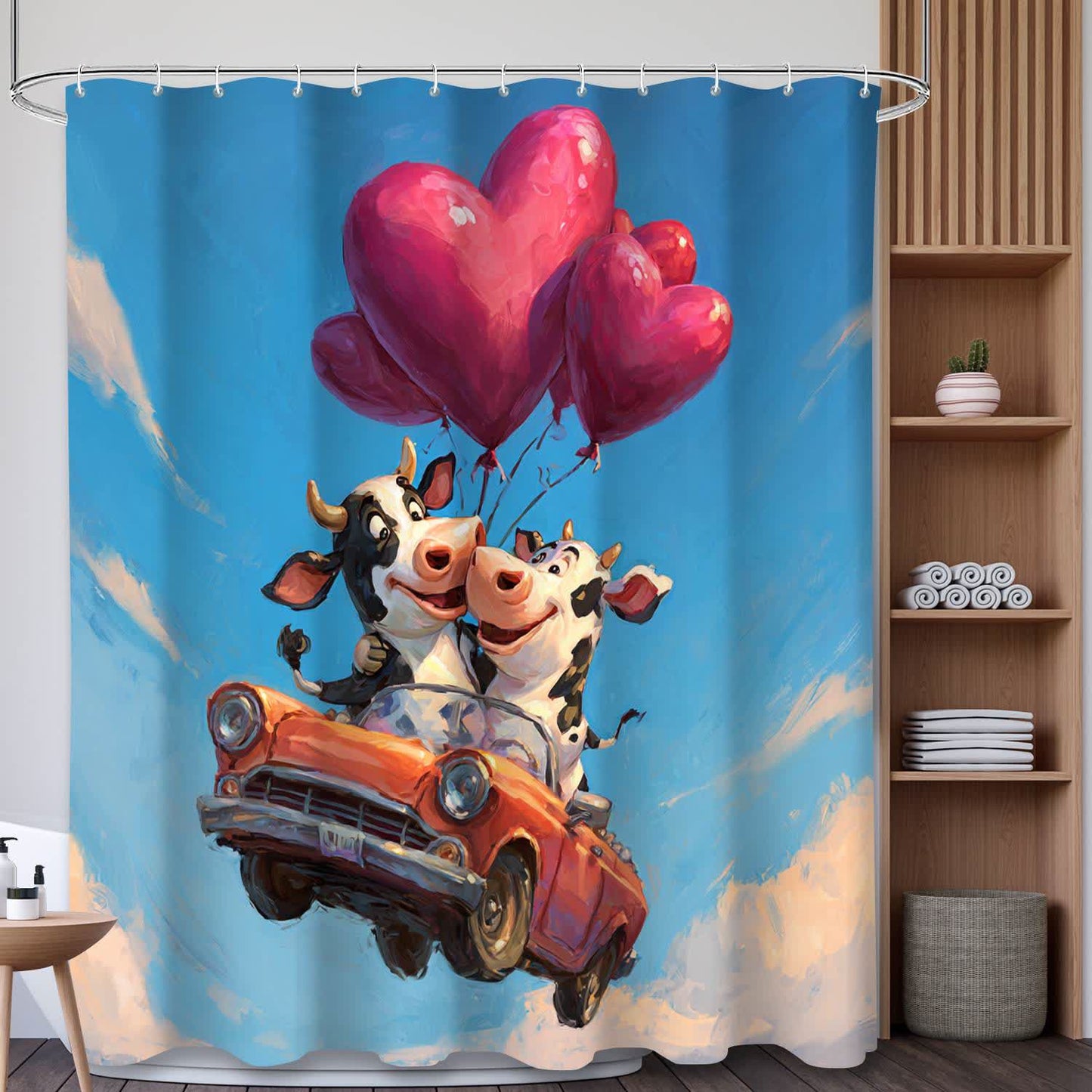 Rideau de douche à motifs cœur et vache - D - 180 cm x 200 cm - image 4