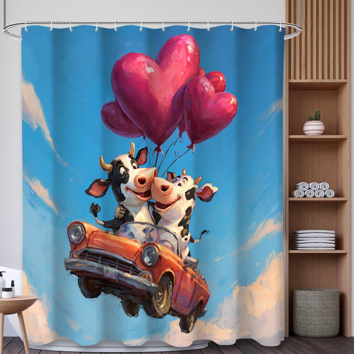 Rideau de douche à motifs cœur et vache - D - 180 cm x 200 cm - image 4