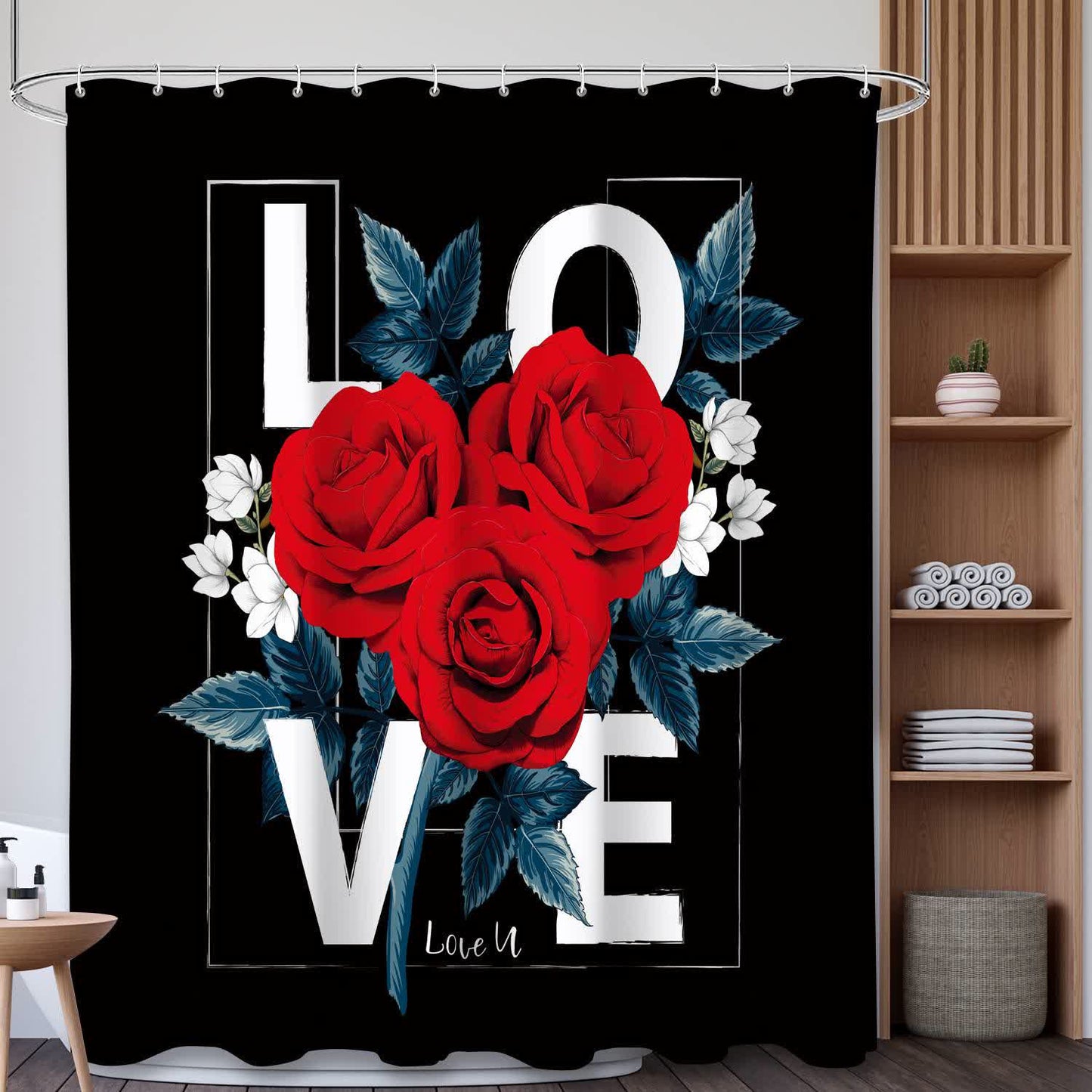 Rideau de douche à motif LOVE - UN - 180 cm x 200 cm - image 0