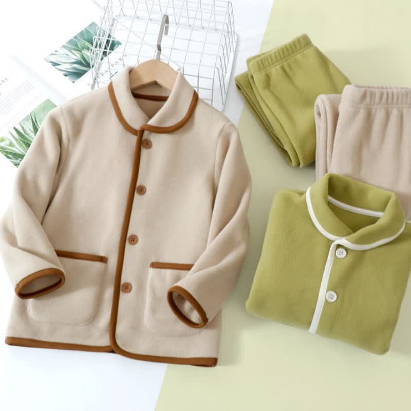 Ensemble pyjama enfant uni en peluche chaude - image 1