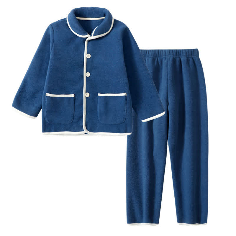 Ensemble pyjama enfant uni en peluche chaude - Bleu - Enfant : 160 cm - image 3