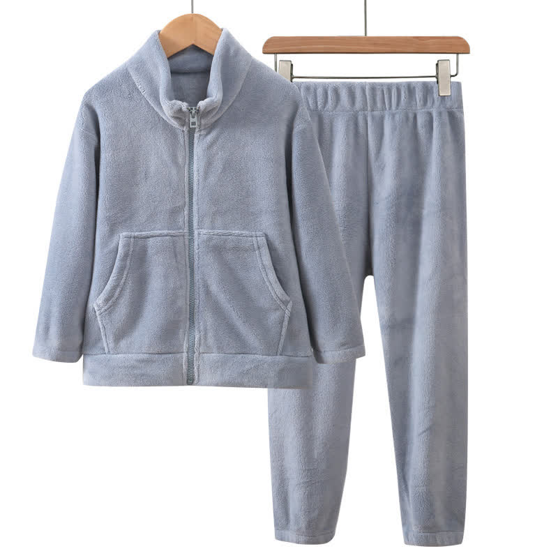 Ensemble pyjama chaud pour enfant, de couleur unie et avec fermeture éclair - Bleu - Adulte : 180 cm - image 7
