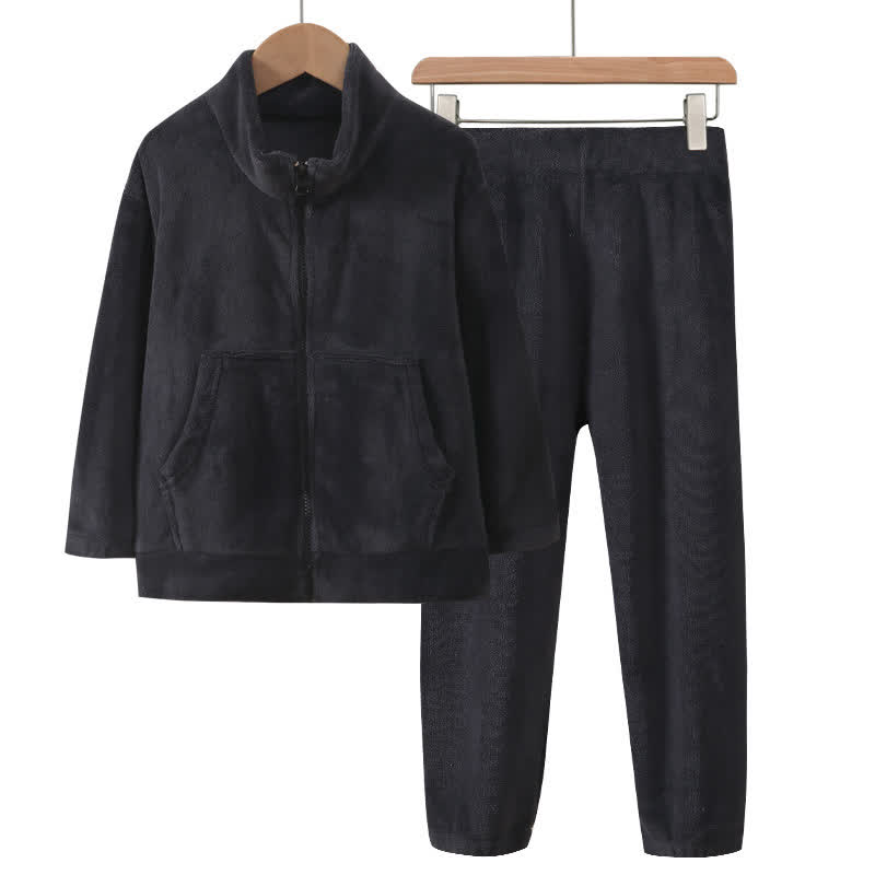 Ensemble pyjama chaud pour enfant, de couleur unie et avec fermeture éclair - Gris - Enfant : 160 cm - image 5