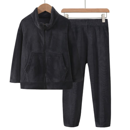 Ensemble pyjama chaud pour enfant, de couleur unie et avec fermeture éclair - Gris - Enfant : 160 cm - image 5